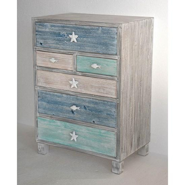Key West Grey Driftwood And Multi Color Nautical 6 Drawer Chest CVFZR3593 By Crestview