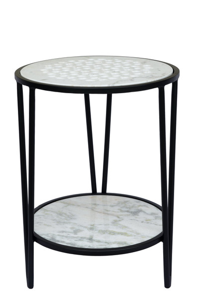 24" White Marble Top & Bottom Side Table CVFNR841 By Crestview