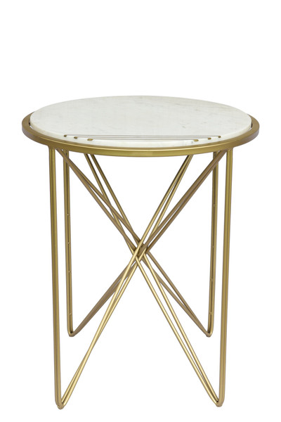 24" White Marble Inlay Top Side Table CVFNR836 By Crestview