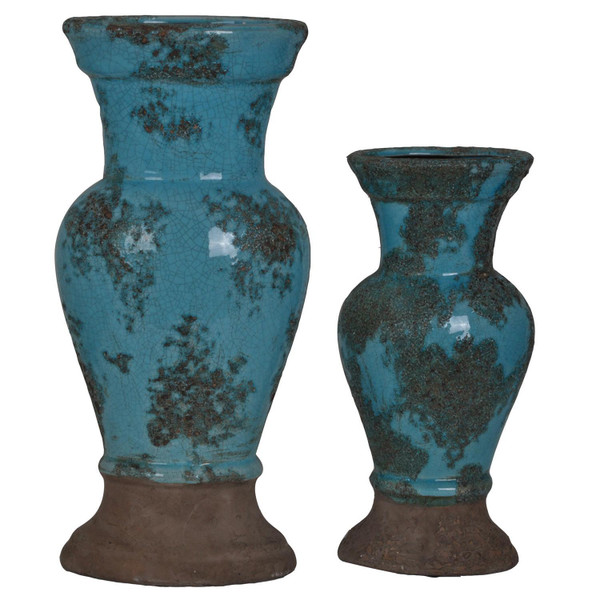 Ceramic Antique Turquoise Alexa Vase Set Of 2 Cvvsa907 By Crestview