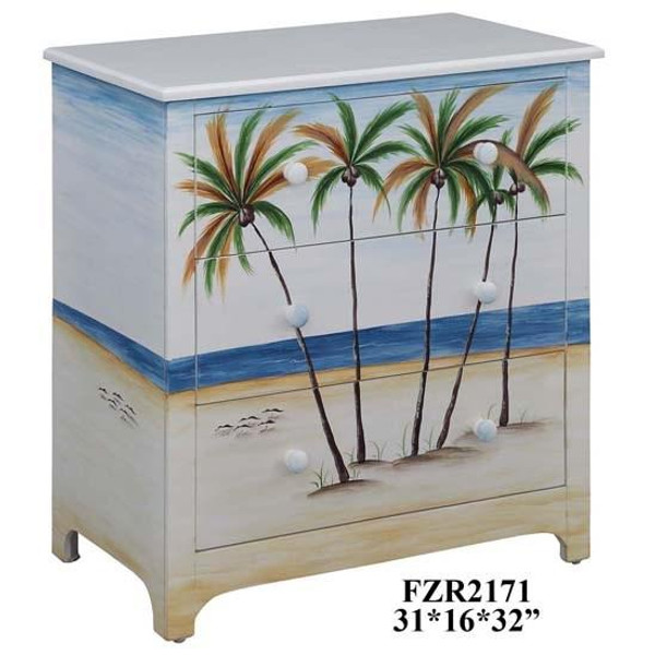 Panama Colorful Palm Trees 3 Drawer Beach Scene Chest Cvfzr2171 By Crestview