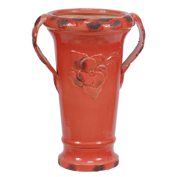 Red Ceramic Vase With Handles - Large Cevv0148 By Crestview