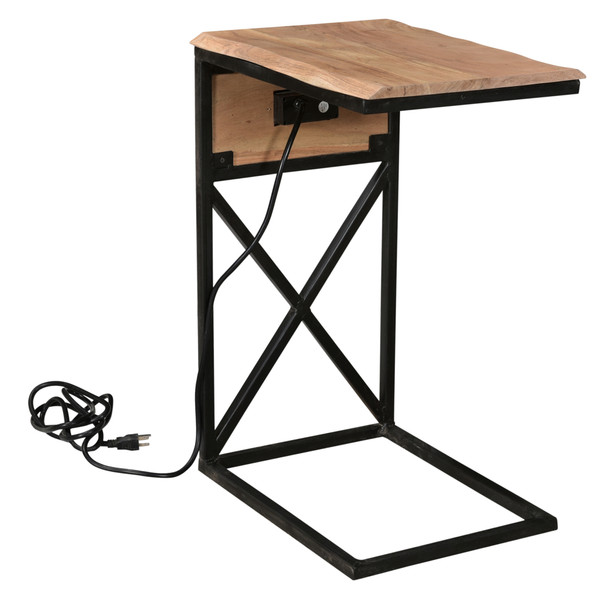 Bengal Manor Natural Live Edge Acacia Wood And Metal C Side Table With Usb Power CVFNR731 By Crestview