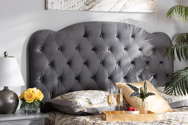 Clovis Modern and Contemporary Grey Velvet Fabric Upholstered King Size Headboard By Baxton Studio Clovis-Grey Velvet-HB-King