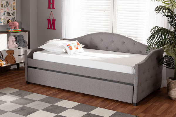 Becker Modern and Contemporary Transitional Grey Fabric Upholstered Twin Size Daybed with Trundle By Baxton Studio Becker-Grey-Daybed-T/T