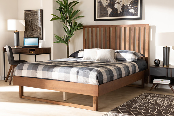 Marin Modern and Contemporary Walnut Brown Finished Wood Full Size Platform Bed By Baxton Studio Marin-Ash Walnut-Full