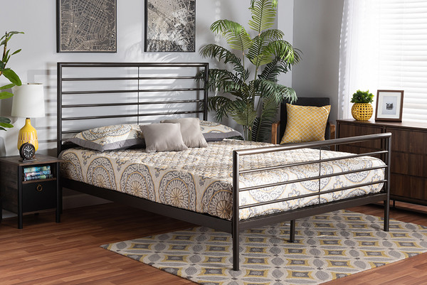 Alva Modern and Contemporary Industrial Black Finished Metal Queen Size Platform Bed By Baxton Studio TS-Alva-Black-Queen