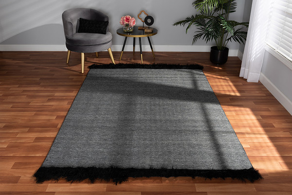 Dalston Modern and Contemporary Dark Grey and Black Handwoven Wool Blend Area Rug By Baxton Studio Dalston-Graphite-Rug