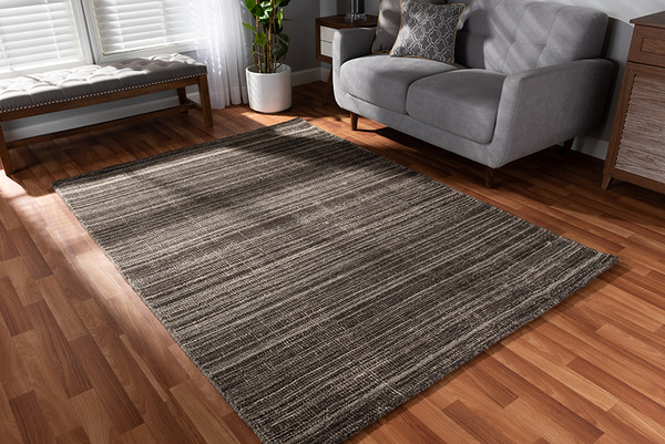 Medanos Modern and Contemporary Charcoal and Ivory Handwoven Wool Area Rug By Baxton Studio Medanos-Charcoal-Rug