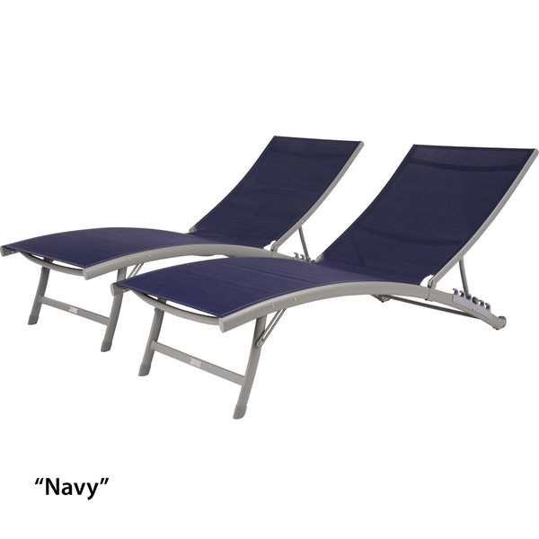 Clearwater 6 position Aluminum Lounger With Wheel 2pc Set - Navy Steel CWTL2-NS By Vivere