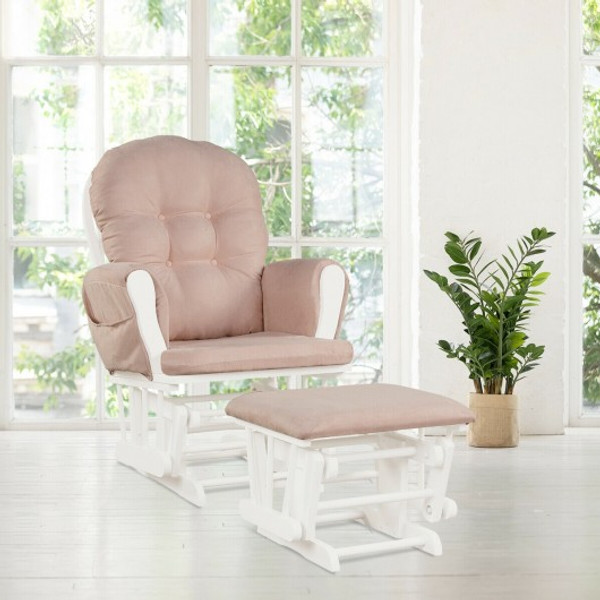 HW67532PI Baby Nursery Relax Rocker Rocking Chair Glider And Ottoman Set-Pink