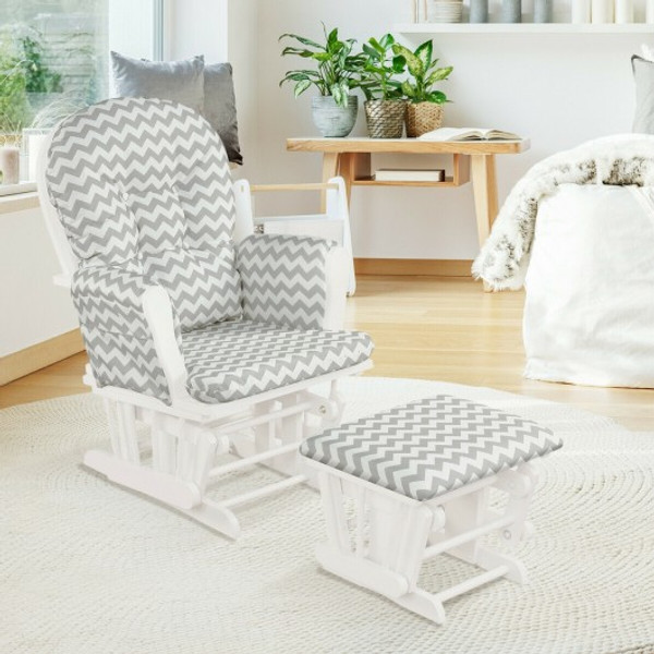 HW67532GW Baby Nursery Relax Rocker Rocking Chair Glider & Ottoman Set-Gray
