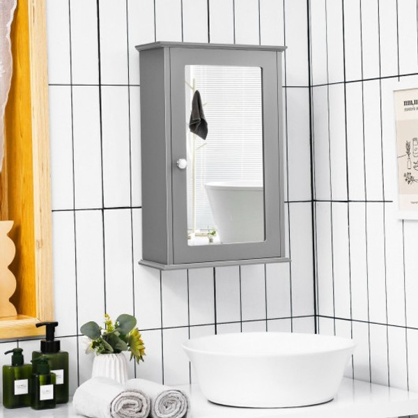 HW65846GR Bathroom Wall Cabinet With Single Mirror Door-Gray