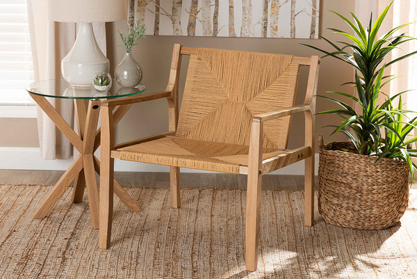 Delaney Mid-Century Modern Oak Brown Finished Wood and Hemp Accent Chair By Baxton Studio SK9143-Oak-CC