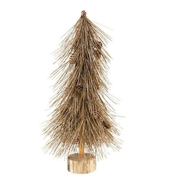 Sparkle Bottle Brush Pine Tree With Pine Cones On Base 15" FSHN3003 By CWI Gifts