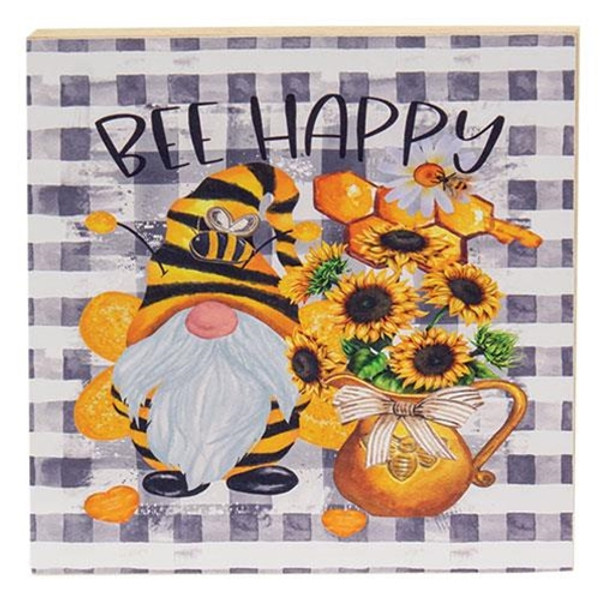 *Bee Happy Bumblebee Gnome Square Block G06604 By CWI Gifts