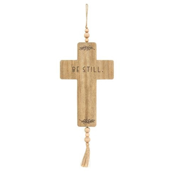 *Be Still Cross Wood Ornament W/Beads & Tassel G91072 By CWI Gifts