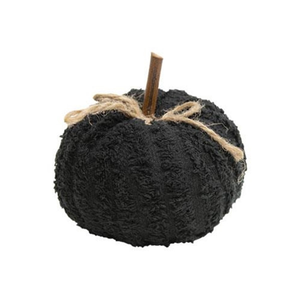 *Black Chenille Stuffed Pumpkin 3" GCS38213 By CWI Gifts