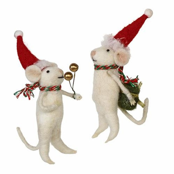 Felted Mouse Ornament 2 Asstd. (Pack Of 2) GQHT2537 By CWI Gifts