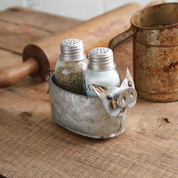 Galvanized Pig Salt And Pepper Caddy 370694 By CTW Home