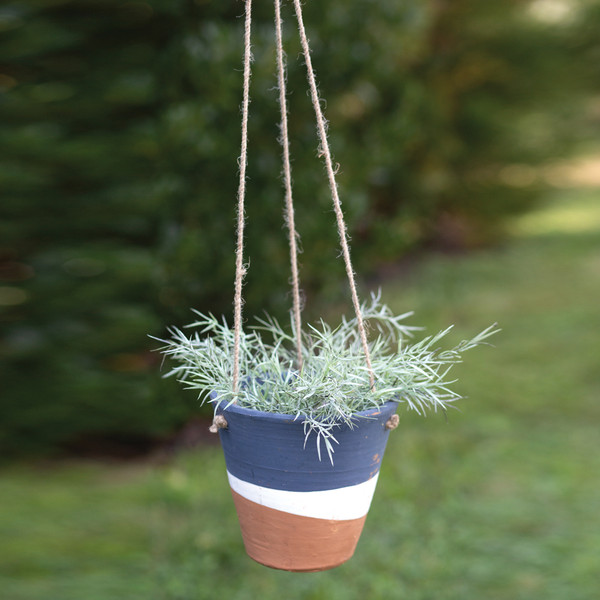Color Blocked Hanging Terra Cotta Pot - Navy 460375 By CTW Home