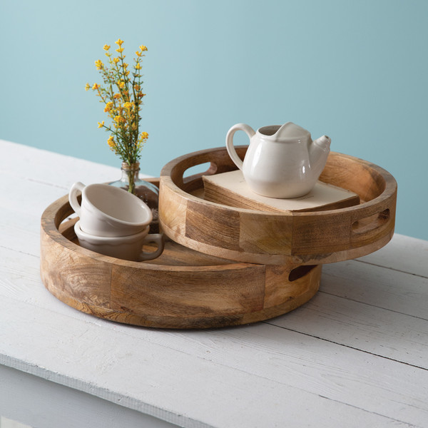 Set Of Two Round Wood Trays 510583 By CTW Home
