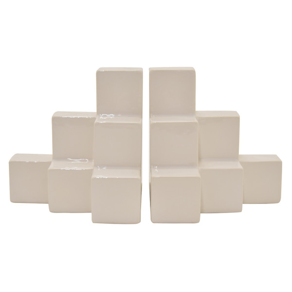 Plutus Ceramic Geometric Bookend In White Porcelain PBTH94198