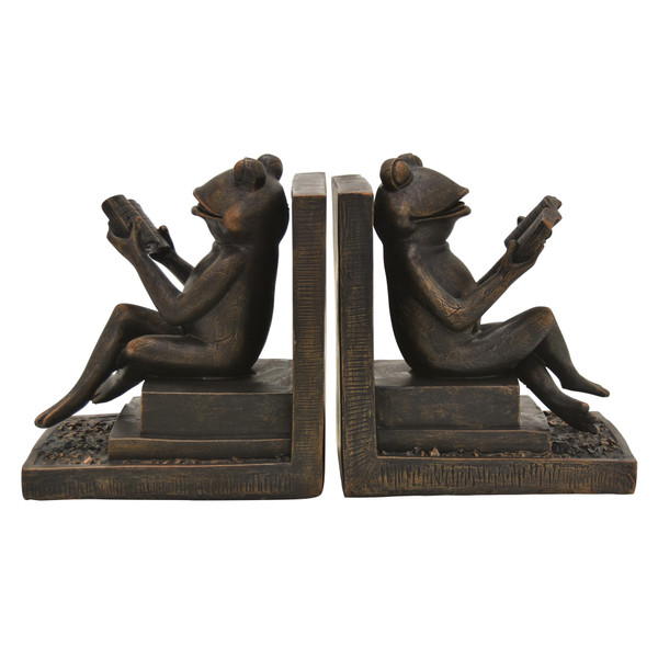 Plutus Frog Bookend In Bronze Resin (Set Of 2) PBTH94596