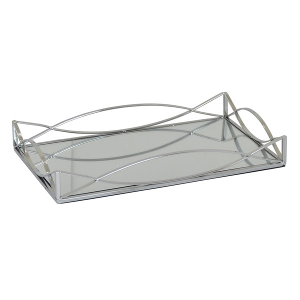 Plutus Metal Tray With Mirror Silver In Silver Metal PBTH92960
