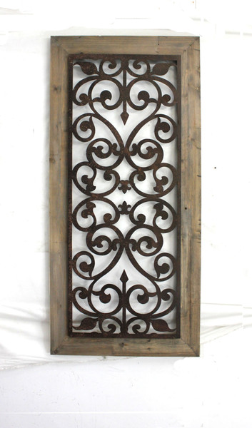 1.75" X 26" X 45.75" Brown Wood Wall Plaque With Metal Fleur-De-Lis Pattern 274474 By Homeroots