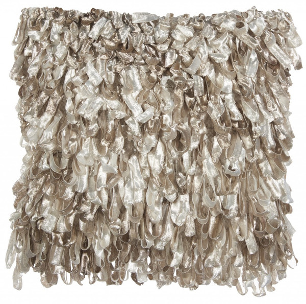 Shiny Taupe Shaggy Throw Pillow 386026 By Homeroots