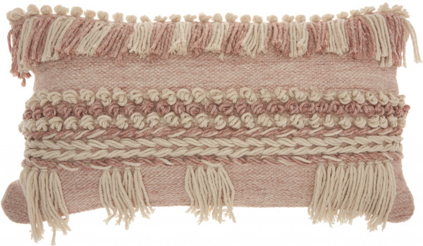 Tea Pink And White Macrame Lumbar Pillow 386045 By Homeroots
