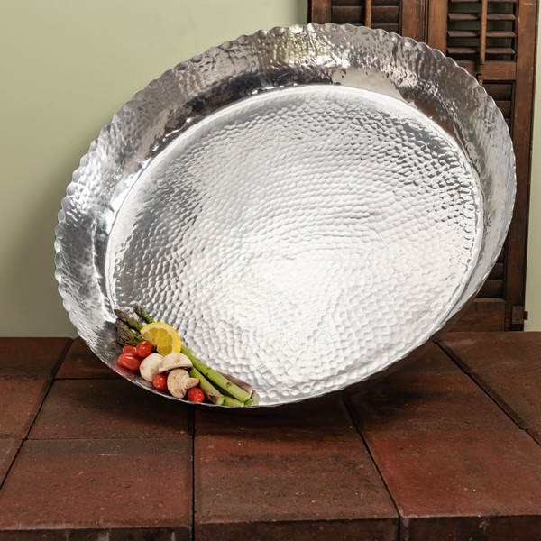 Round Silver Hammered Tray 388574 By Homeroots