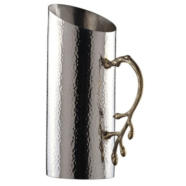 Cylindrical Leaf Handle Hammered Pitcher 388600 By Homeroots