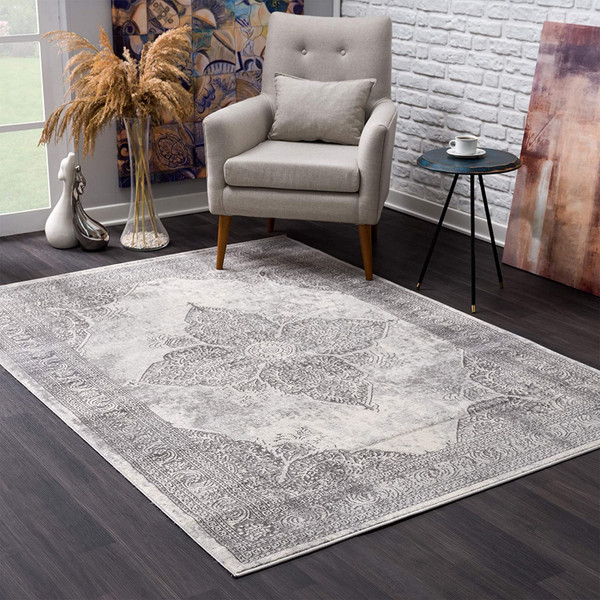 2' X 10' Gray Distressed Medallion Runner Rug 390073 By Homeroots