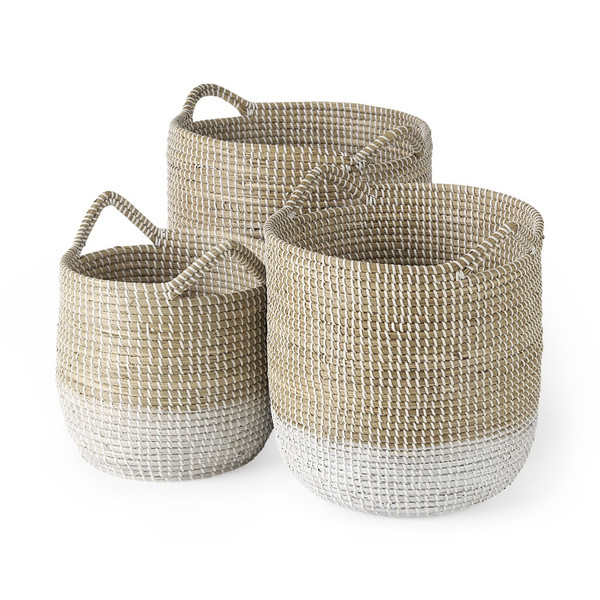 Set Of Three Beige And White Storage Baskets 392165 By Homeroots
