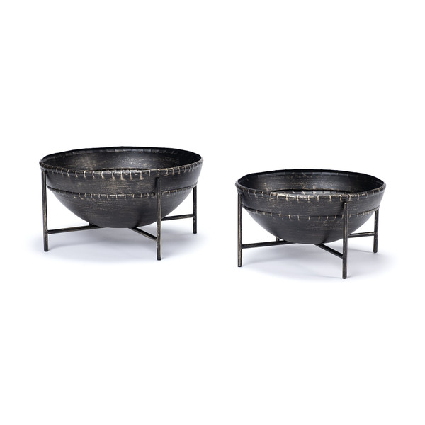 Set Of Two Metal Bowls With Stands 392174 By Homeroots