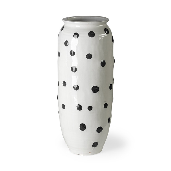 White Polka Dot Ceramic Vase 392185 By Homeroots