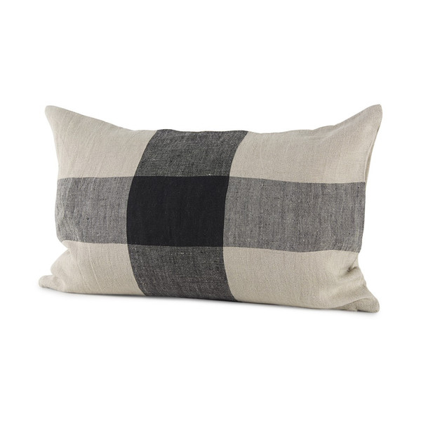 Beige And Black Plaid Pattern Lumbar Throw Pillow Cover 392285 By Homeroots
