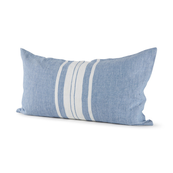 Blue And Cream Middle Striped Lumbar Pillow Cover 392309 By Homeroots