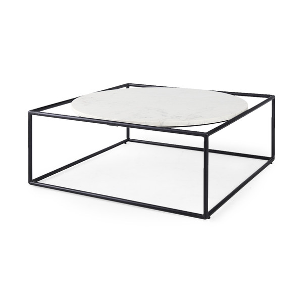 White Marble Metal Frame Round In Square Coffee Table 393168 By Homeroots