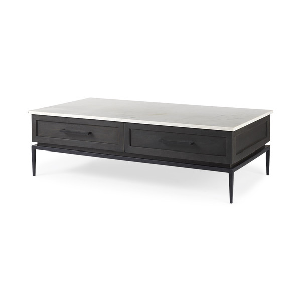 Dark Brown Wood And Marble Coffee Table 393169 By Homeroots