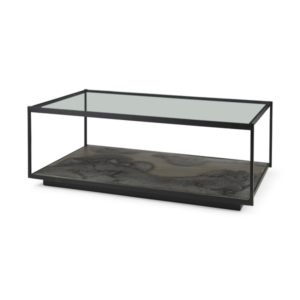 Iron Glass And Marble Rectangular Coffee Table 393179 By Homeroots