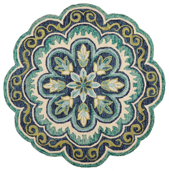 4' Round Green Floral Artwork Area Rug 393655 By Homeroots