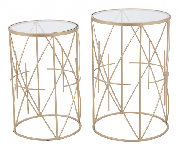 Set Of Two Geometric Gold And Glass Side Tables 394572 By Homeroots