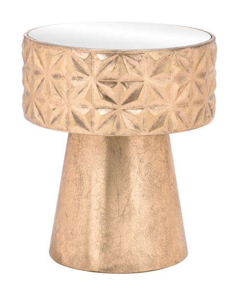 Petite Tribal Gold Mirror Side Table 394603 By Homeroots