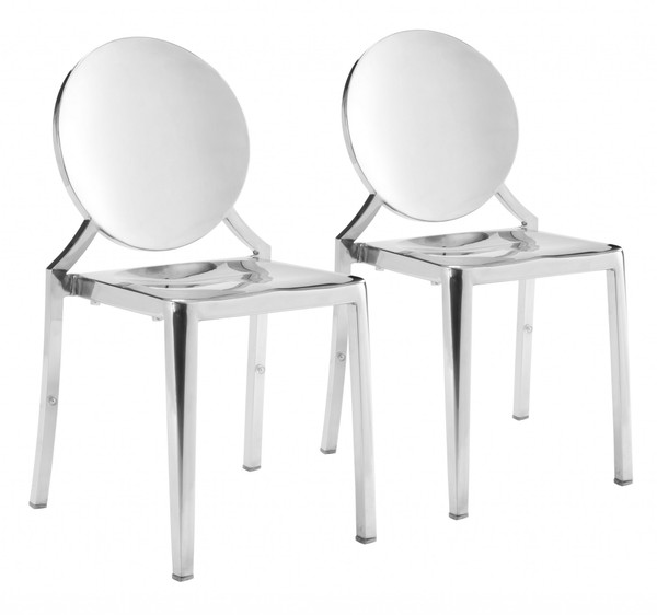 Set Of Two Shiny Stainless Contemporary Dining Chairs 394636 By Homeroots