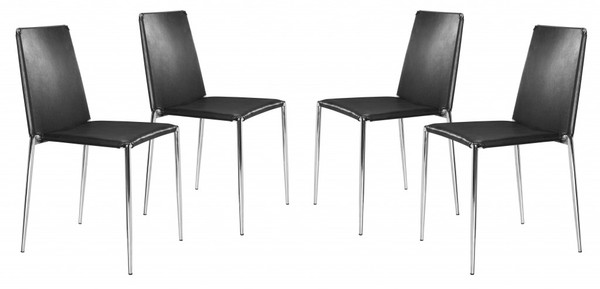 Set Of Four Black Faux Leather And Steel Standard Stackable Dining Or Accent Chairs 394655 By Homeroots