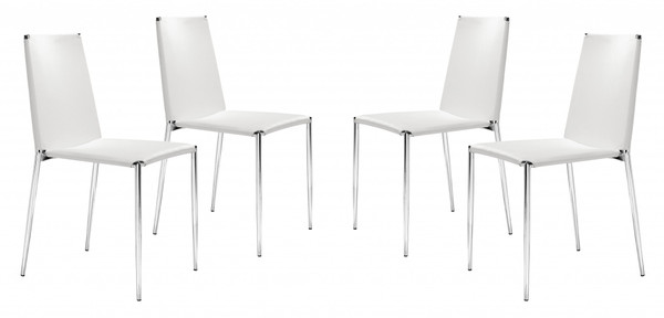 Set Of Four White Faux Leather And Steel Standard Stackable Dining Or Accent Chairs 394656 By Homeroots