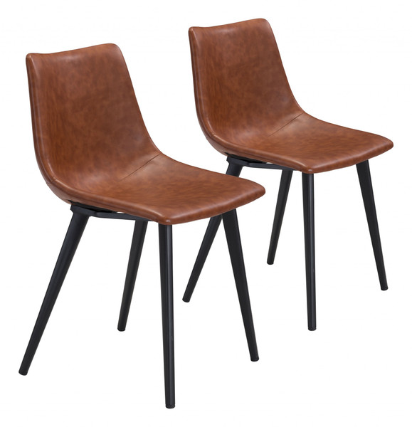 Set Of Two Brown Vintage Look Faux Leather Slight Scoop Dining Chairs 394710 By Homeroots